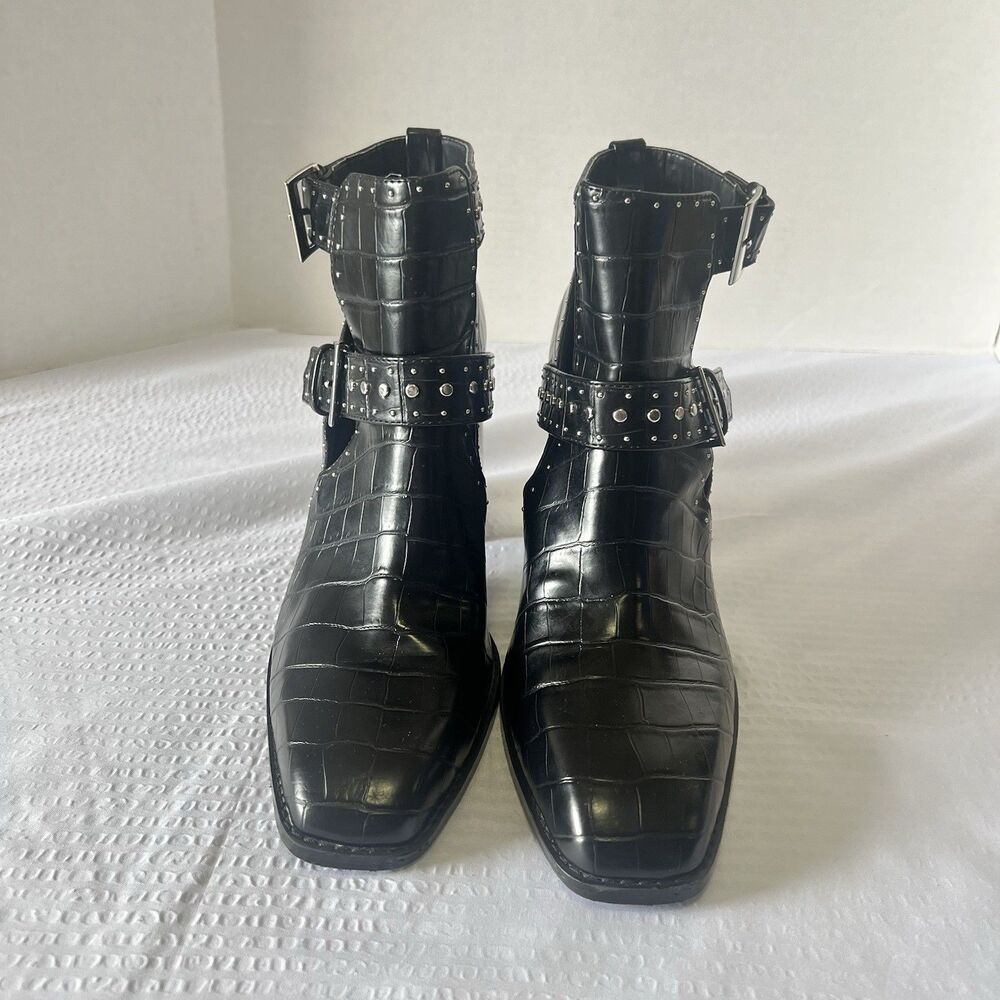 ZARA Black Heel Cut-Out Ankle Buckle Boots EU Size 42
